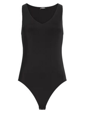 Express Black Body Contour Bodysuit Women L Compression V Neck NWT